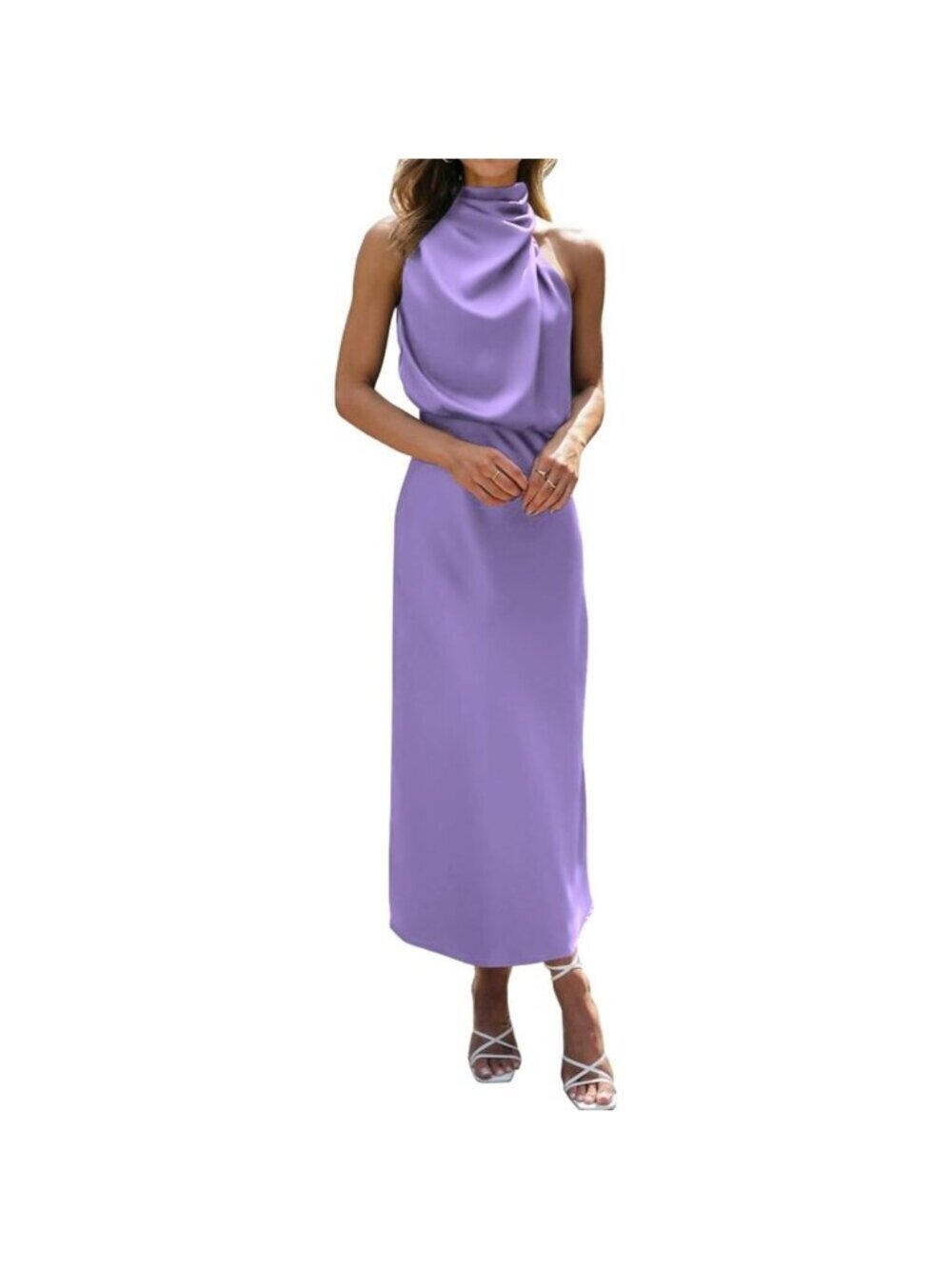 Women's Purple Cocktail Dressess for Satin Silk Sleeveless High Waist Maxi